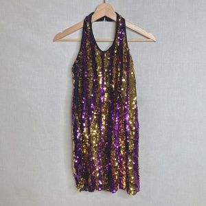 Gold and Purple Sequin mini dress